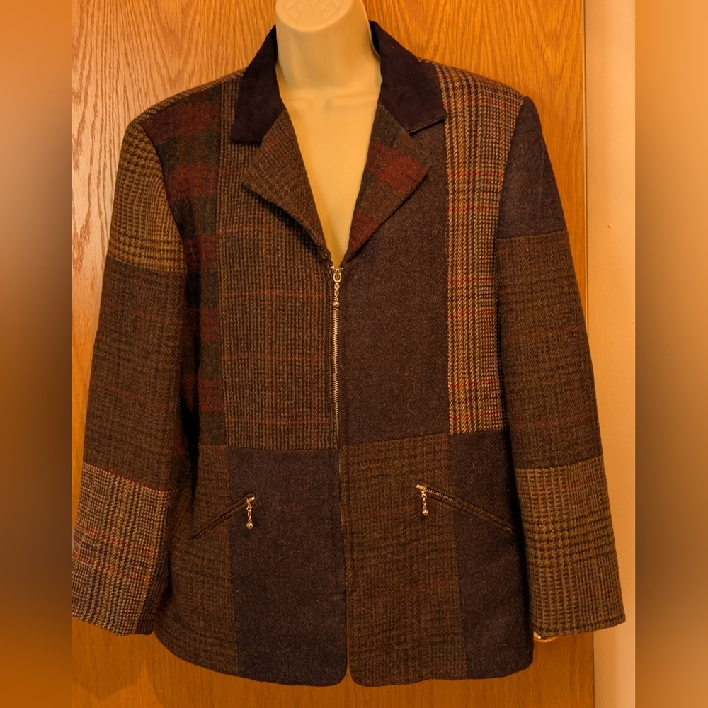 Vintage Wool Patchwork Jacket Size 10 - image 1
